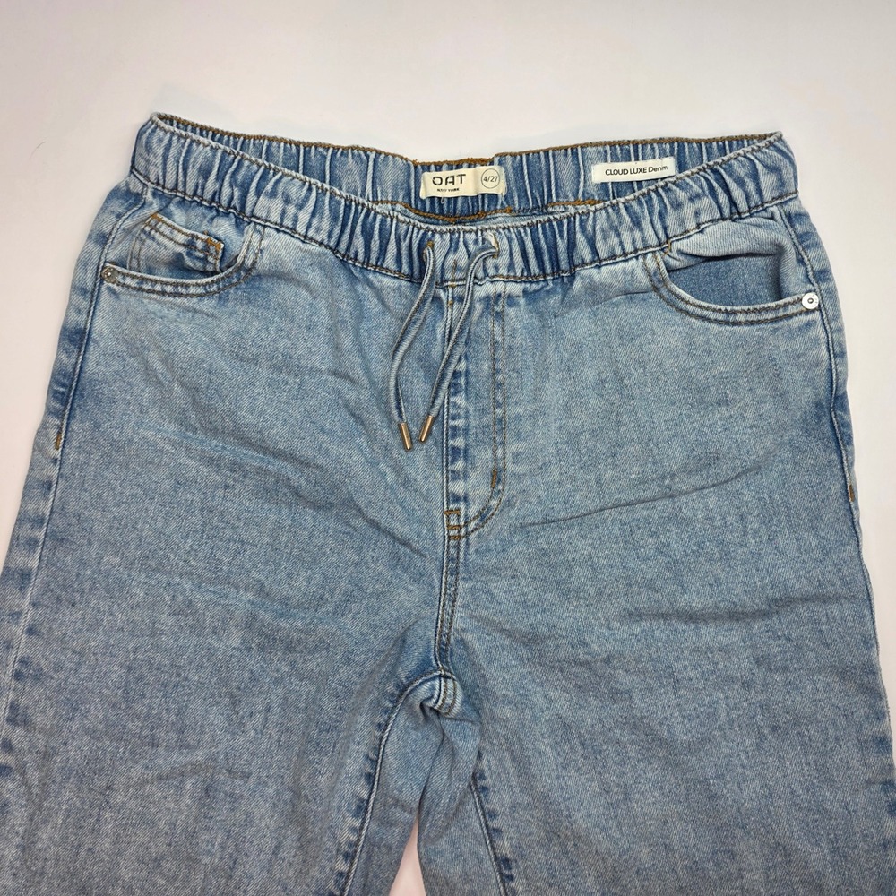 OAT New York Cloud Luxe Denim Joggers Light Wash Blue Drawstring Pants PO272-GW
